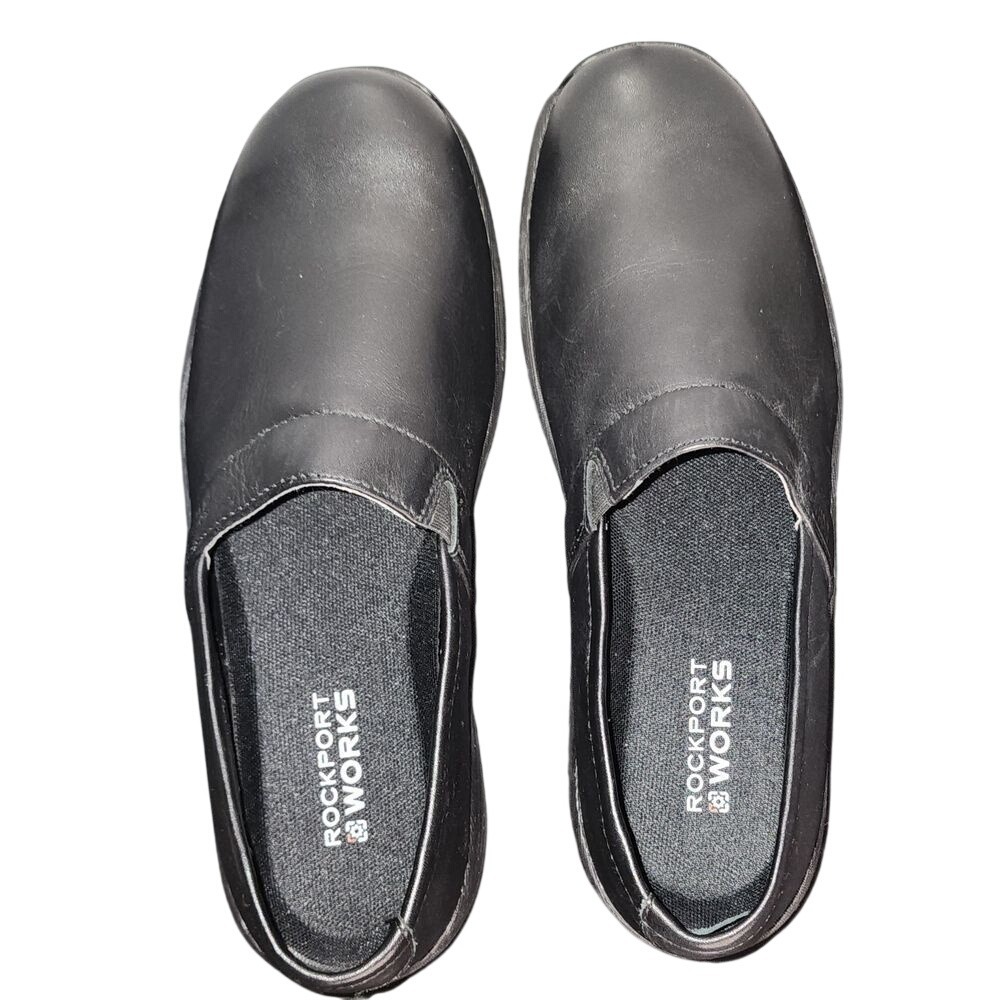 Rockport Works Men's Black Leather Slip-On Work Shoes Comfort Profes Size 10.5M